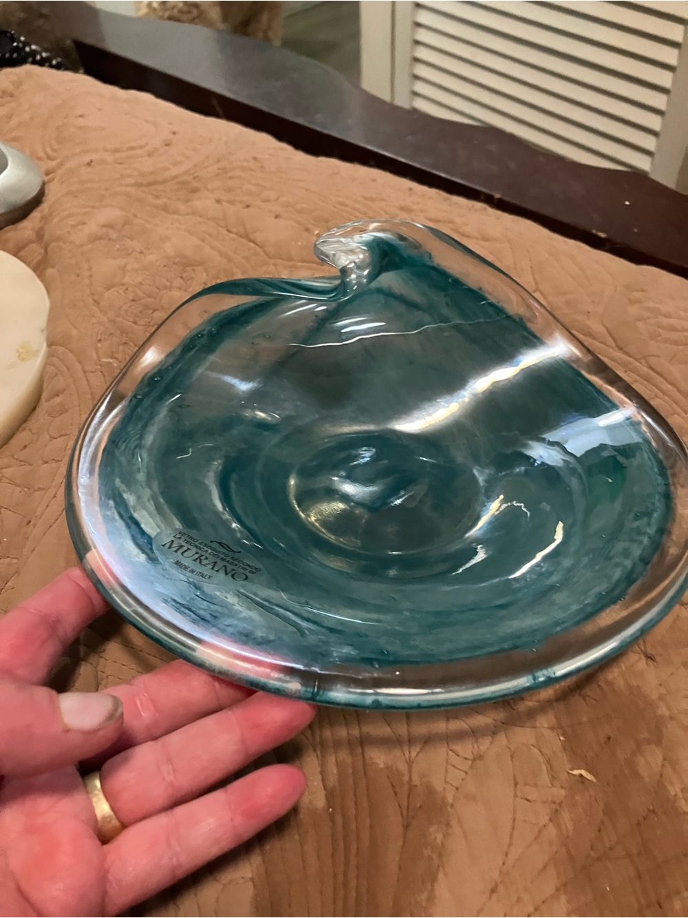 Murano Teal-Blue Swirl Art Glass Bowl
